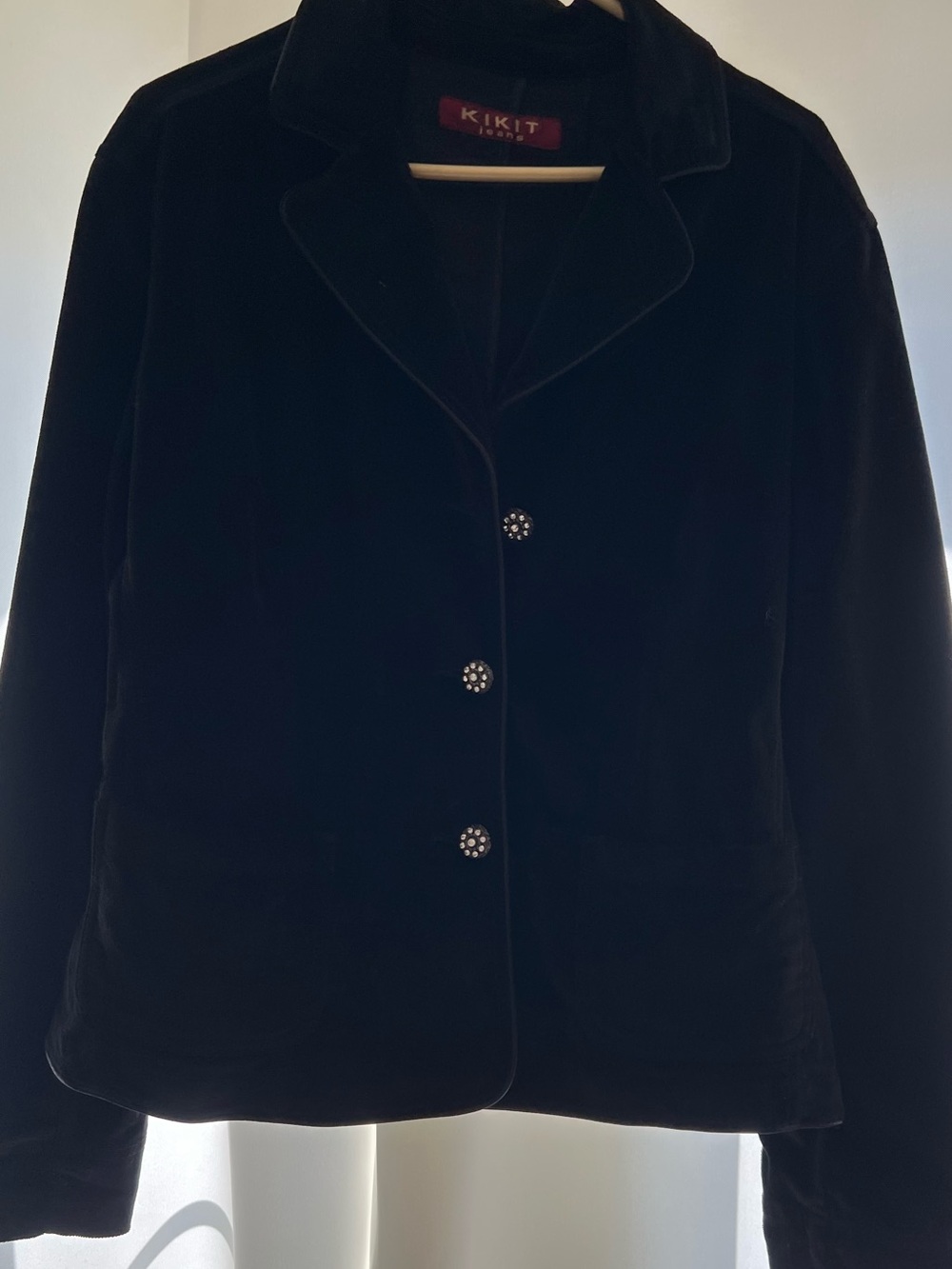 Velvet Button-Front Black Jacket With Rhinestone Buttons